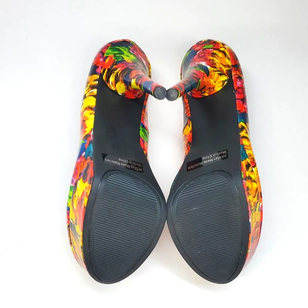 Wild Pair Dayton Multi Color Floral Platform Stilettos 7